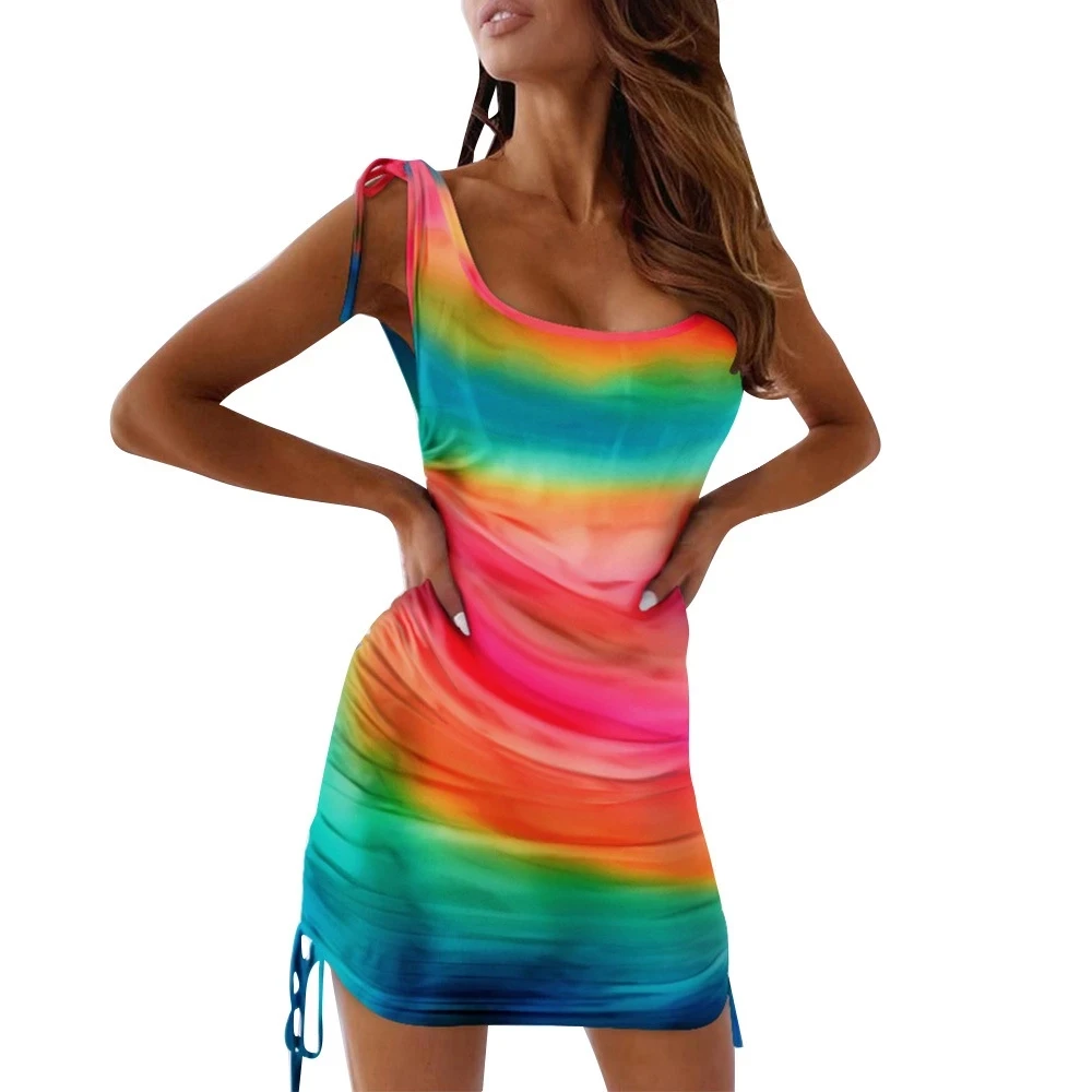 Tie Dye Print Sexy Ruched Skinny Dress Women Sleeveless New Summer Drawstring Draped Mini Dresses Lady Fashion Sun Beach Dress
Tie Dye Print Sexy Ruched Skinny Dress Women Sleeveless New Summer Drawstring Draped Mini Dresses Lady Fashion Sun Beach Dress