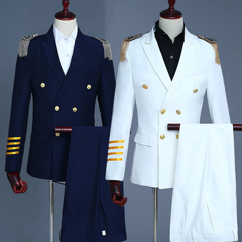 White Navy Blue Mens Captain Suits Coat Pant Men Groom Wedding Suit Blazer Hombre Slim Fit Singer Dj Ds Dance Stage Wear DT1485
White Navy Blue Mens Captain Suits Coat Pant Men Groom Wedding Suit Blazer Hombre Slim Fit Singer Dj Ds Dance Stage Wear DT1485