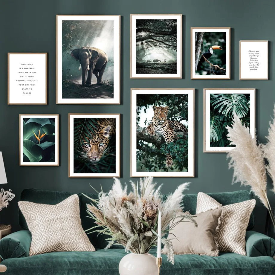 Jungle Wild Leopard Elephant Tropical Bird Leaf Nordic Canvas Painting Wall Art Posters and Prints Wall Painting for Room Decor
Jungle Wild Leopard Elephant Tropical Bird Leaf Nordic Canvas Painting Wall Art Posters and Prints Wall Painting for Room Decor