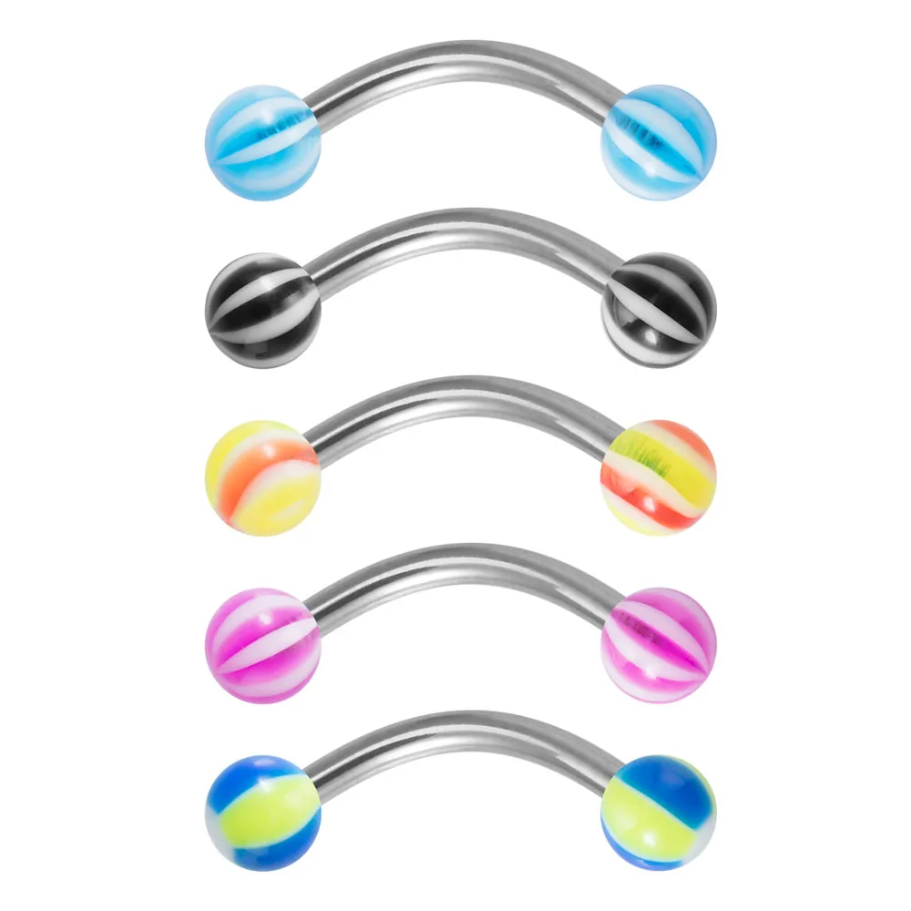 5PCS Colorful Stripes Ball Acrylic Daith Rook Earring 8mm Surgical Steel Curved Barbell Eyebrow Rings Piercing Jewelry for Women
5PCS Colorful Stripes Ball Acrylic Daith Rook Earring 8mm Surgical Steel Curved Barbell Eyebrow Rings Piercing Jewelry for Women