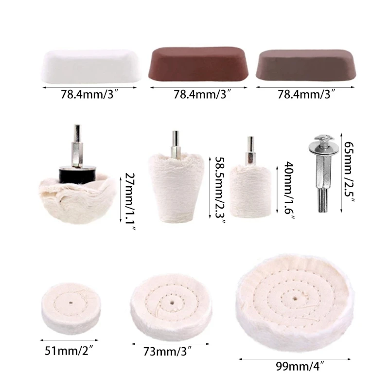 10 Pcs Buffing Pad Polishing Wheel Kits with 3Pcs Rouge Compound with 1/4 inch H DropShipping