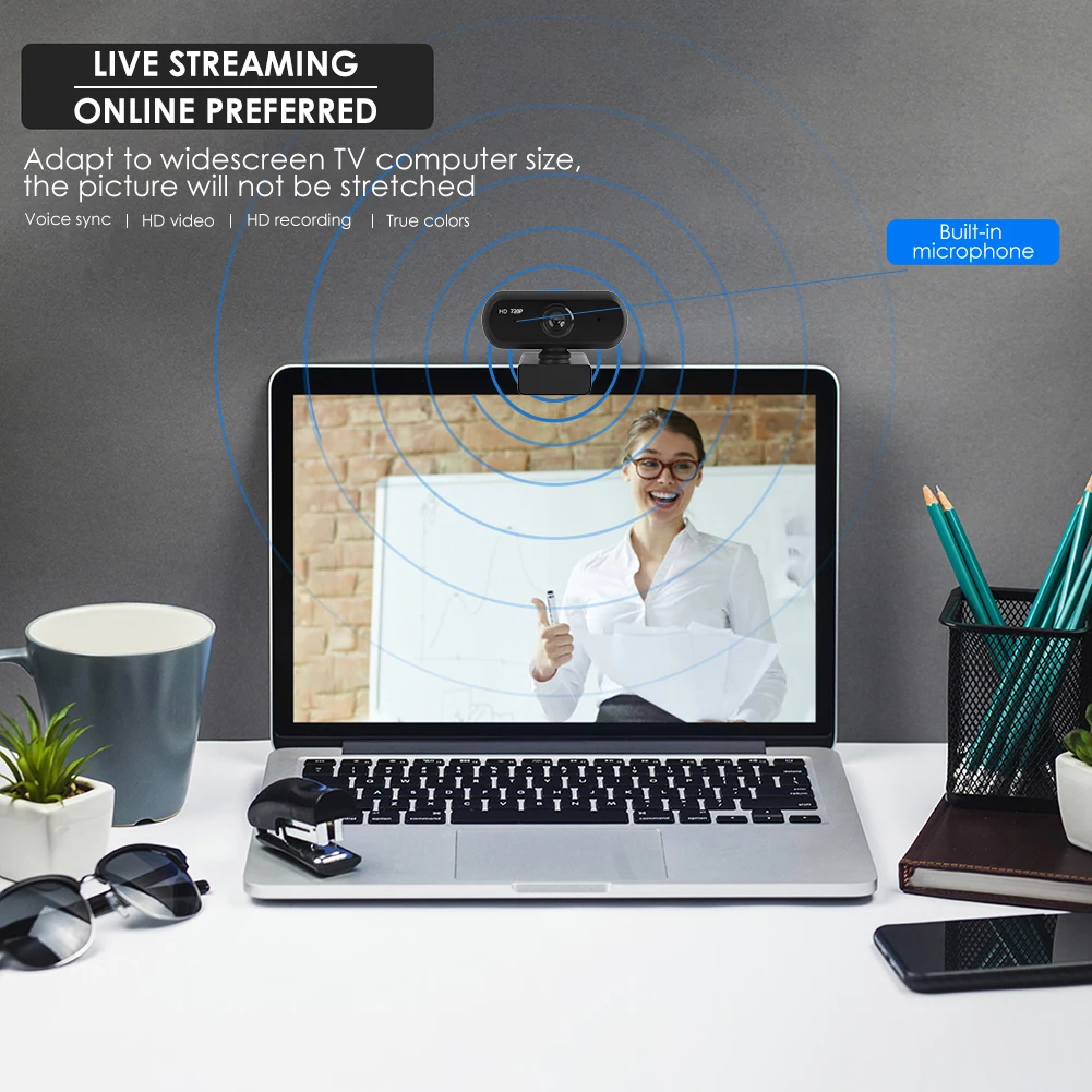 720P HD USB Webcam with Microphone 1280 x 720p Web Camera for Laptop Desktop Computer Accessory Live Streaming
720P HD USB Webcam with Microphone 1280 x 720p Web Camera for Laptop Desktop Computer Accessory Live Streaming