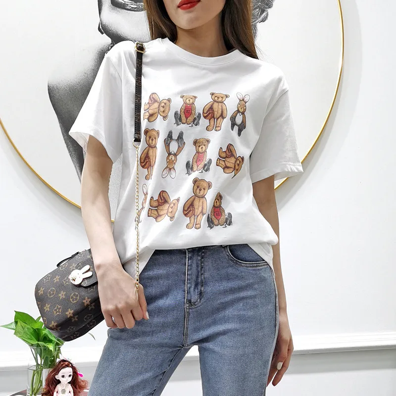 Europe Fashion Summer Short Sleeve Cartoon Bears Print Women TShirts Cotton Casual White Tees Female Tops
Europe Fashion Summer Short Sleeve Cartoon Bears Print Women TShirts Cotton Casual White Tees Female Tops
