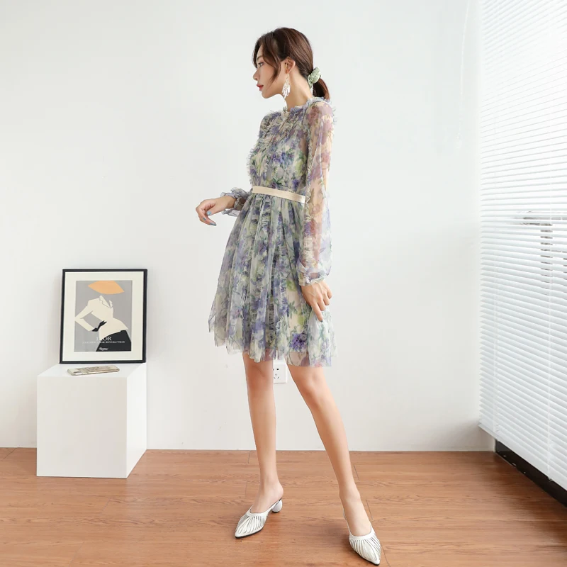 European and American fashion square collar design sense printed skirt female mesh purple floral waisted fungus dress female
European and American fashion square collar design sense printed skirt female mesh purple floral waisted fungus dress female