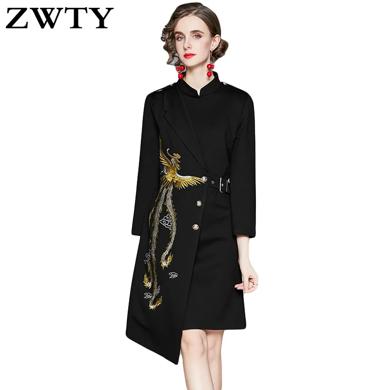 ZWTY Fashion Designer dress Spring Autumn New Women's Dress Stand collar Embroidery Elegant Asymmetrical Dresses
ZWTY Fashion Designer dress Spring Autumn New Women's Dress Stand collar Embroidery Elegant Asymmetrical Dresses