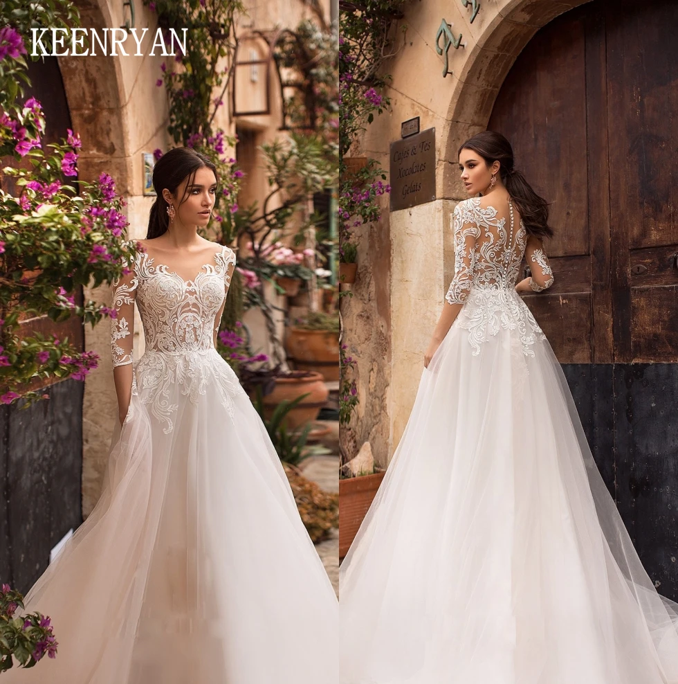 Vestido De Novia Luxury Beaded Lace Wedding Dress 2020 Half Sleeve Robe De Mariee Appliques Chaple Train Wedding Gowns 
Vestido De Novia Luxury Beaded Lace Wedding Dress 2020 Half Sleeve Robe De Mariee Appliques Chaple Train Wedding Gowns