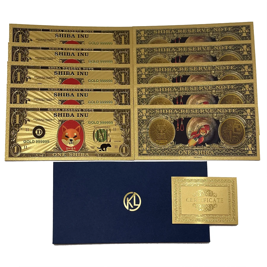 

New Dogecoin Killer Shiba Inu Gold Banknotes(SHIB) CRYPTO Golden Plated Shib Red doge cards Doge Killer collectible notes gift