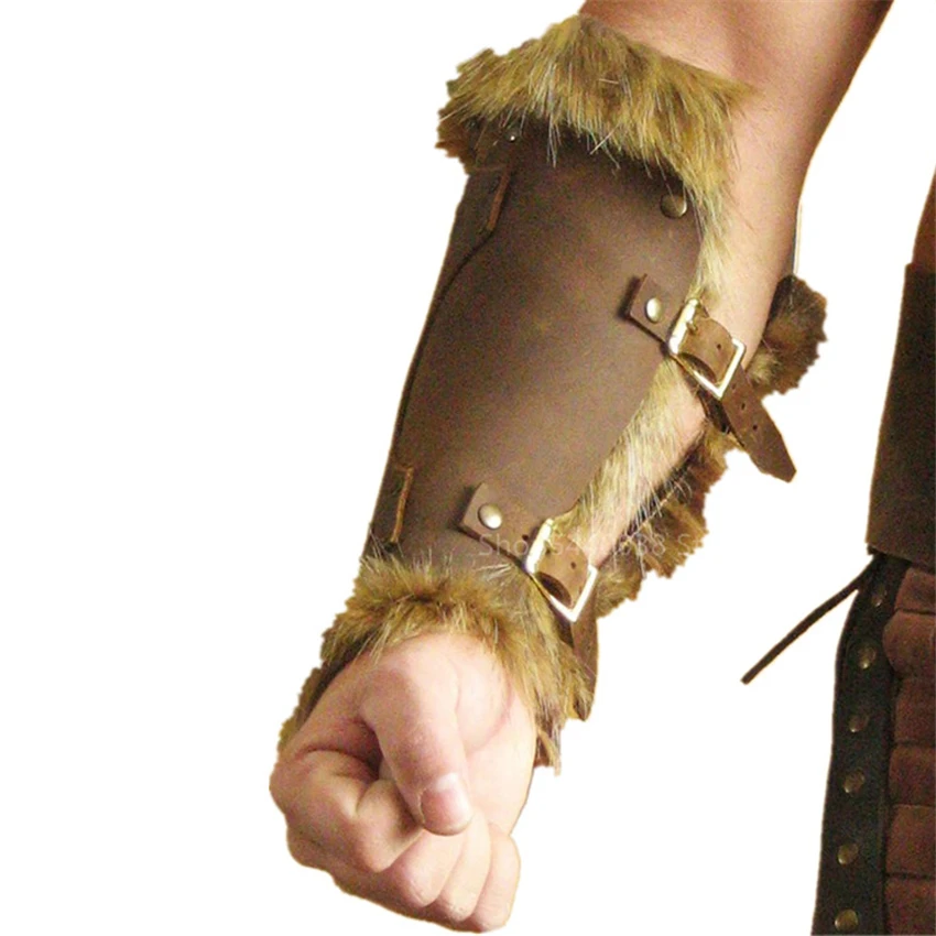 

Adult Men Medieval Warrior Larp Knight Leather Bracer with Buckle Feather Armor Steampunk Archer Gauntlet Cosplay Costume Viking