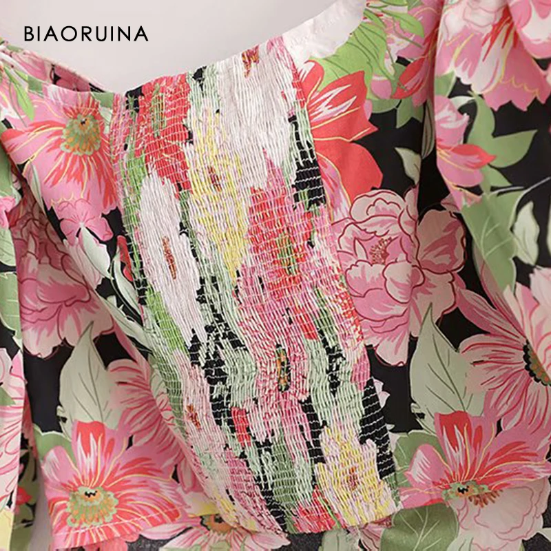 BIAORUINA Women's Floral Printing Pleated Stretch Slash Neck Short Shirt Three Quarter Sleeve Summer Fashion Crop Top Blouse
BIAORUINA Women's Floral Printing Pleated Stretch Slash Neck Short Shirt Three Quarter Sleeve Summer Fashion Crop Top Blouse