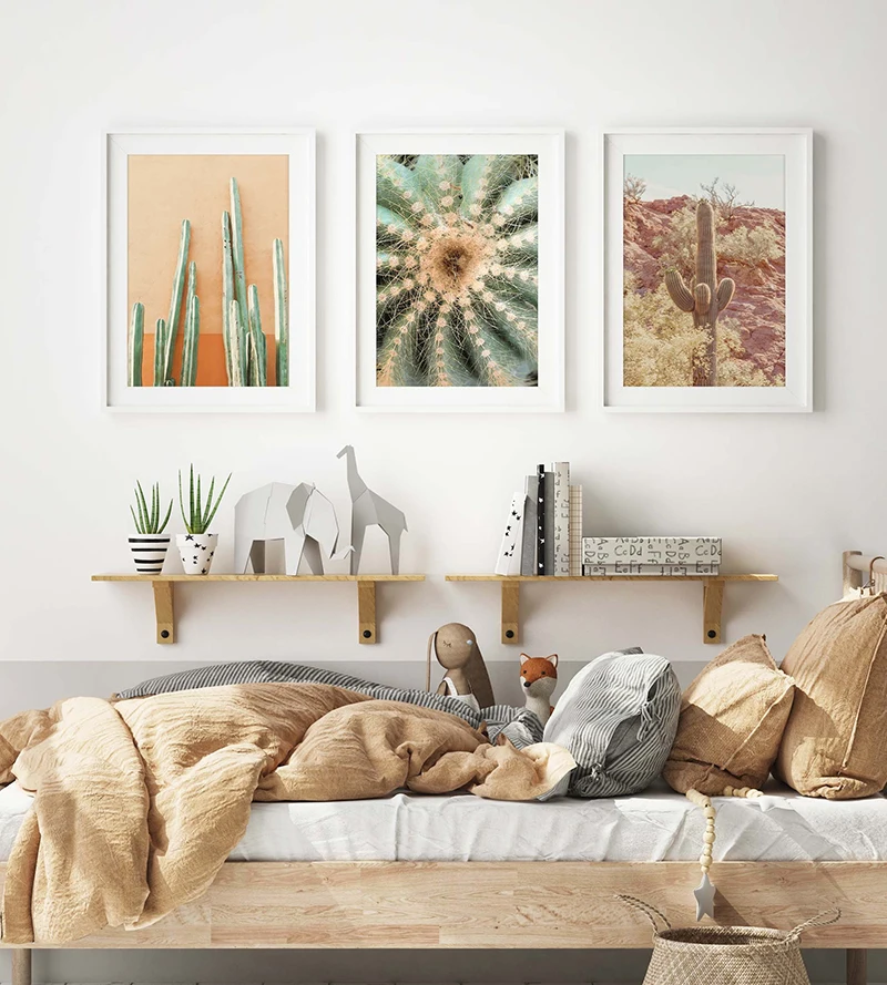 Художественное настенное украшение Desert Cactus в стиле бохо с принтом суккулентов