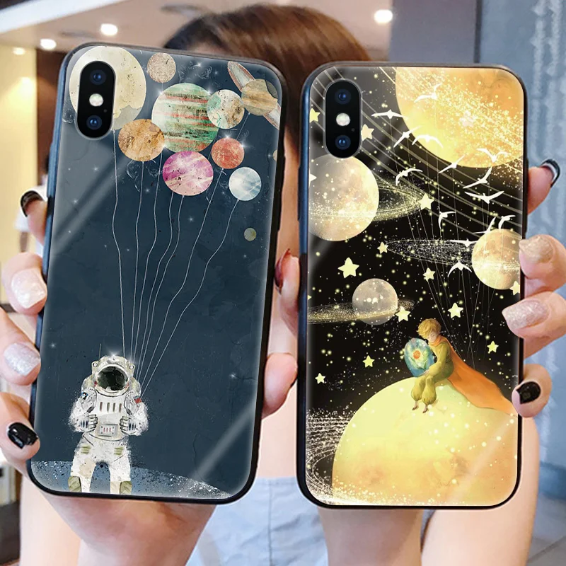 Роскошный чехол из закаленного стекла для iPhone 11 Pro Max 7 8 Plus 6 6s X Little prince planet XS MAX