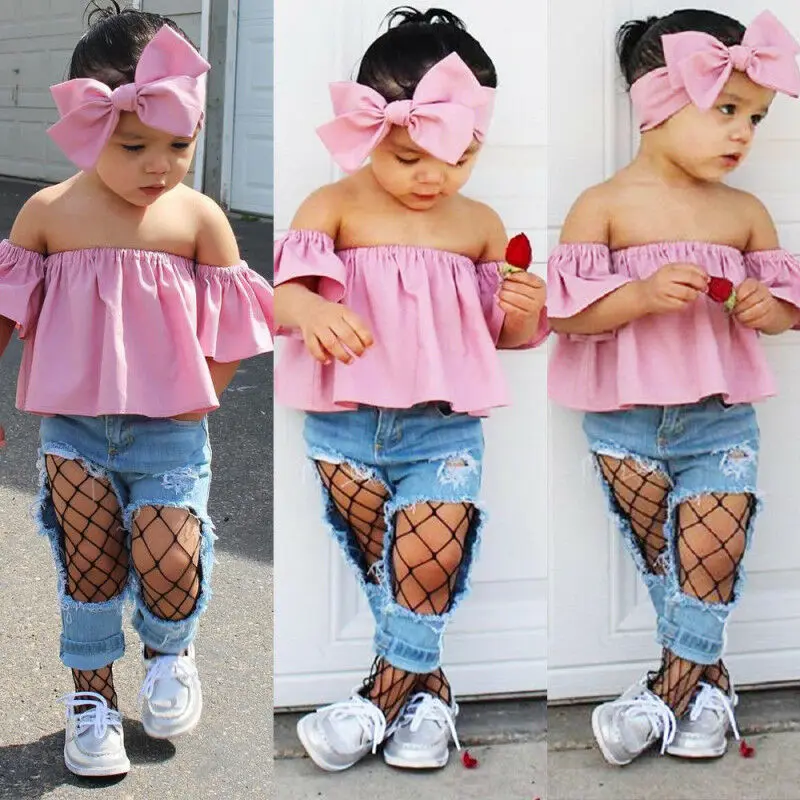 Stylish Toddler Kids Girls Clothes Off Shoulder Tops Ripped Denim Pants Headband 3Pcs Outfits Set
Stylish Toddler Kids Girls Clothes Off Shoulder Tops Ripped Denim Pants Headband 3Pcs Outfits Set