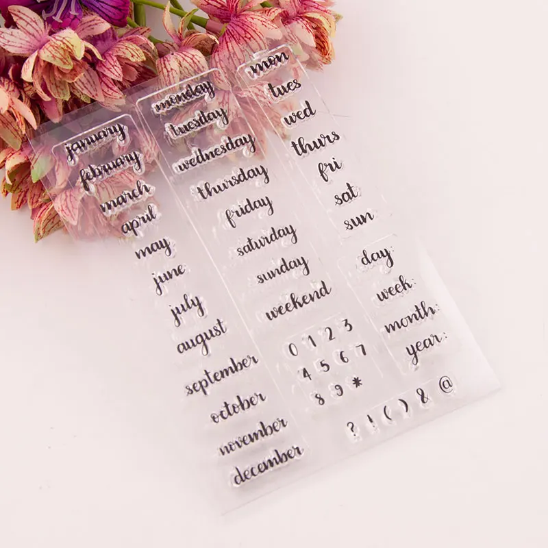 Month Week Letter Silicone Clear Stamps for Scrapbooking DIY Album Cards Decoration Embossing Folder Rubber Stamp 10*14 cm
Month Week Letter Silicone Clear Stamps for Scrapbooking DIY Album Cards Decoration Embossing Folder Rubber Stamp 10*14 cm