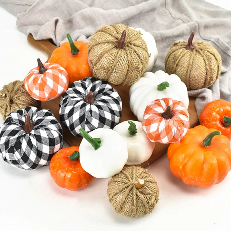 8 шт., 12 шт., 23 шт., клетчатые/льняные/белые Искусственные тыквы 
8 шт., 12 шт., 23 шт., клетчатые/льняные/белые Искусственные тыквы