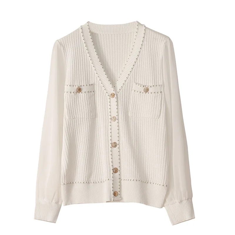 Fashion Elegant V Neck Knitted Cardigan Women Sweaters Spring Autumn Vintage Hollow Out Korean White Ladies Colorful Luxury Tops
Fashion Elegant V Neck Knitted Cardigan Women Sweaters Spring Autumn Vintage Hollow Out Korean White Ladies Colorful Luxury Tops