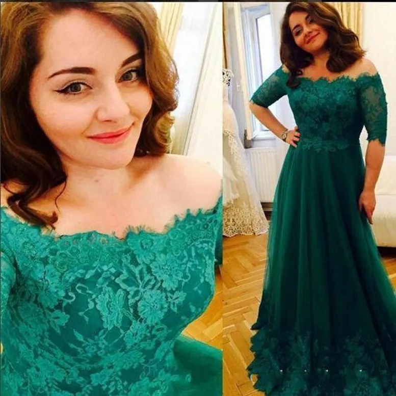 2020 Vintage Green Lace Plus Size Prom Dress Off The Shoulder Sleeves Long Evening Party Gowns vestidos de noiva
2020 Vintage Green Lace Plus Size Prom Dress Off The Shoulder Sleeves Long Evening Party Gowns vestidos de noiva