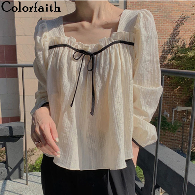 Colorfaith, новинка 2021, женские блузки на весну и лето, рубашки, винтажные, на шнуровке, с оборками, элегантные, большие размеры, модные короткие топы, BL9195
Colorfaith, новинка 2021, женские блузки на весну и лето, рубашки, винтажные, на шнуровке, с оборками, элегантные, большие размеры, модные короткие топы, BL9195