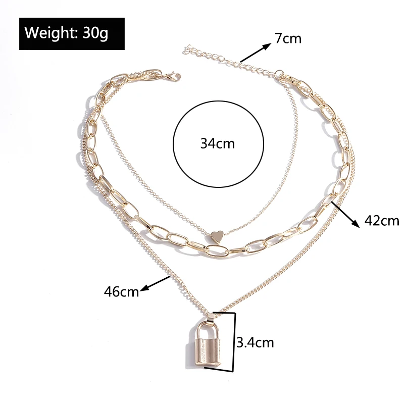 Trendy Heart Lock Necklaces for Women Gold Silver Color Multi-Layer Chain Necklace Punk Metal Chokers Collier Female Jewelry 
Trendy Heart Lock Necklaces for Women Gold Silver Color Multi-Layer Chain Necklace Punk Metal Chokers Collier Female Jewelry