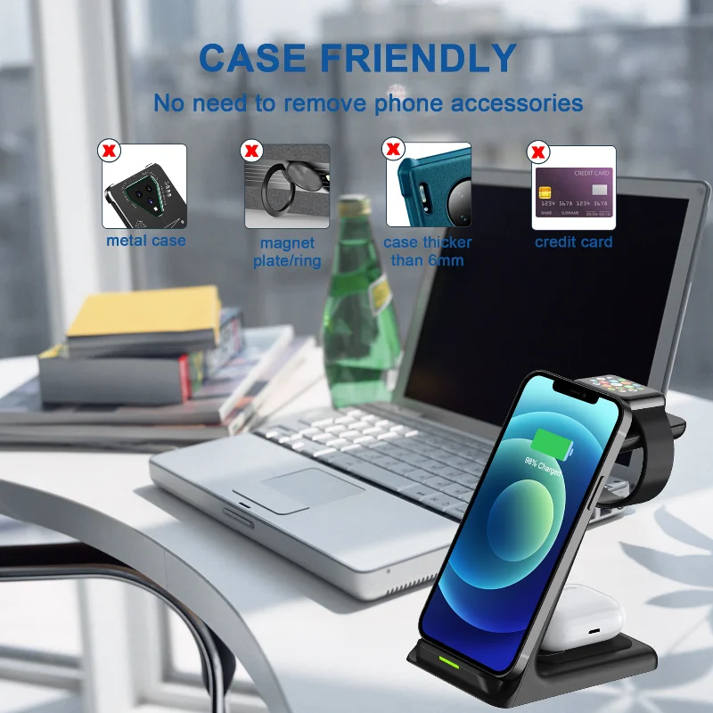 3 in 1 Wireless Charger Stand For iPhone 11/12 Pro Max Qi 15W Fast Charging Induction Chargers For Apple Watch AirPods Samsung
3 in 1 Wireless Charger Stand For iPhone 11/12 Pro Max Qi 15W Fast Charging Induction Chargers For Apple Watch AirPods Samsung