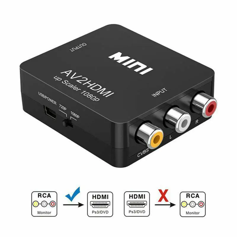 AV RCA CVBS to HDMI-compatible 1080P Video Converter MINI AV2HDMI Adapter Converter Box For HDTV Projector Set top box DVD Tools
AV RCA CVBS to HDMI-compatible 1080P Video Converter MINI AV2HDMI Adapter Converter Box For HDTV Projector Set top box DVD Tools