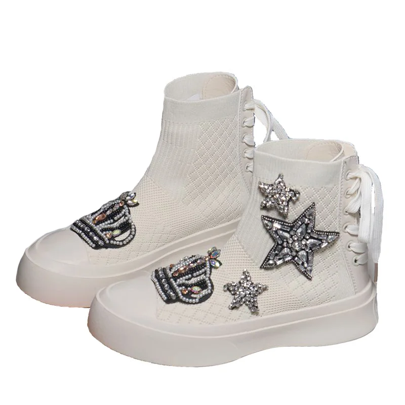 Bling Crown Rhinestone Sock Ankle Boots Women Platform Martin Boots 2020 Stretch Fabric Autumn Shoes Woman Botas de Mujer
Bling Crown Rhinestone Sock Ankle Boots Women Platform Martin Boots 2020 Stretch Fabric Autumn Shoes Woman Botas de Mujer