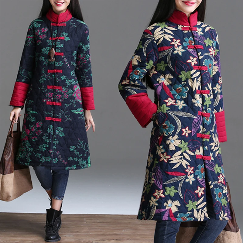 Chinese Red Floral Women Winter Warm Long Jacket Vintage Padded Coat Female Blue Flower Winter Quilted Parka Ladies Windbreaker
Chinese Red Floral Women Winter Warm Long Jacket Vintage Padded Coat Female Blue Flower Winter Quilted Parka Ladies Windbreaker