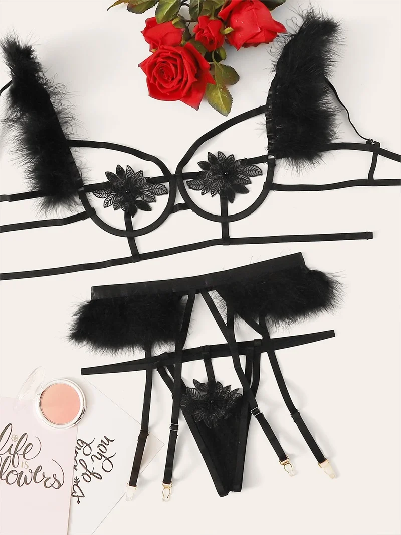 Ellolace Feather Erotic Lingerie Sexy Hollow Out Underwear Set 3 Piece Set Bra with Bones Sexy White Black Bra And Panty Set
Ellolace Feather Erotic Lingerie Sexy Hollow Out Underwear Set 3 Piece Set Bra with Bones Sexy White Black Bra And Panty Set
