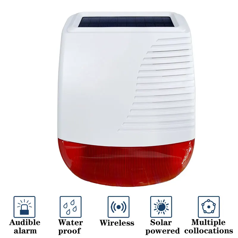 Wireless Outdoor Solar Siren 433MHz Home Security Waterproof Light Flash Strobe Alarm Siren Easy Installation Long Battery Life
Wireless Outdoor Solar Siren 433MHz Home Security Waterproof Light Flash Strobe Alarm Siren Easy Installation Long Battery Life