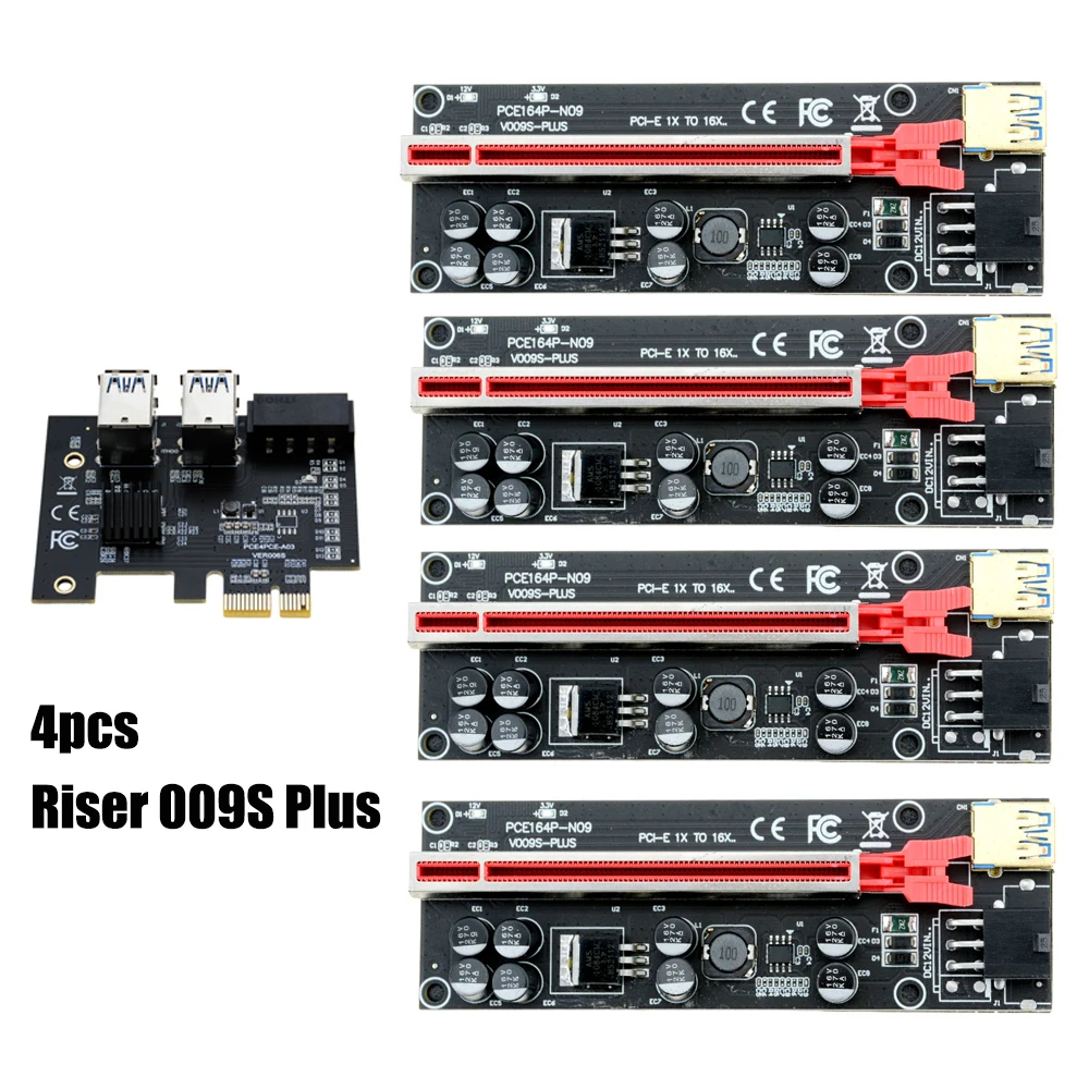 

4pcs PCI-E Express 1x to 16x Riser 009S Card Adapter PCIE 1 to 4 Slot PCIe Port Multiplier Card for BTC Bitcoin Miner Mining