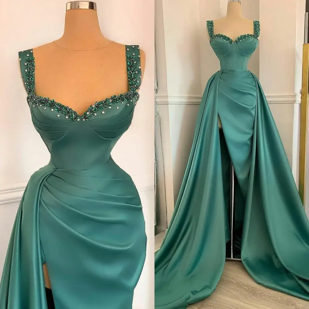 Emerald Green Evening Gowns 2020 Crystal Beaded Side Split Mermaid Prom Dresses Straps Custom Made Robe De Soirée
Emerald Green Evening Gowns 2020 Crystal Beaded Side Split Mermaid Prom Dresses Straps Custom Made Robe De Soirée