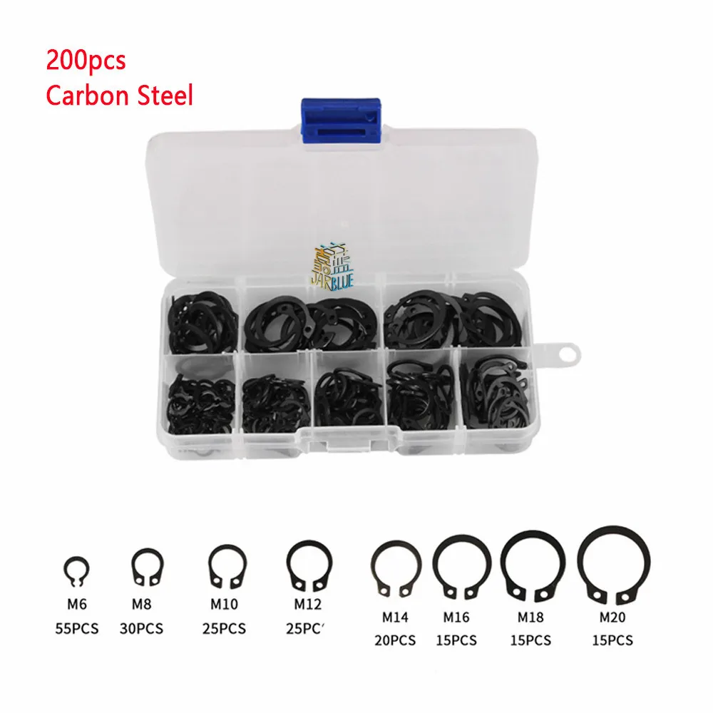 

100/160pcs/200pcs External Retaining Circlips Assortment Kit Snap Ring Clip Washers Carbon Steel Black Internal M6-m25