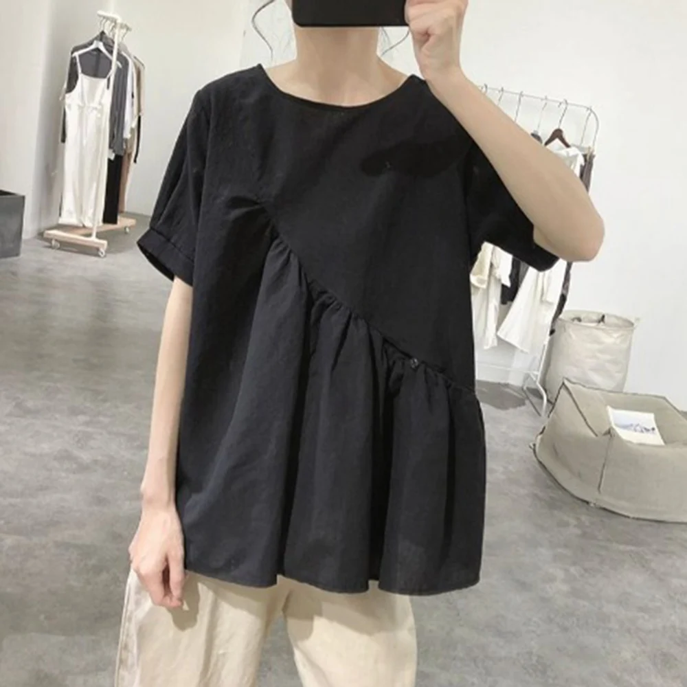 2021 Summer New Japanese Style Cotton Linen Blouse Solid Color Simplicity Folds Japanese Style Loose Round Neck Short Sleeve Top
2021 Summer New Japanese Style Cotton Linen Blouse Solid Color Simplicity Folds Japanese Style Loose Round Neck Short Sleeve Top