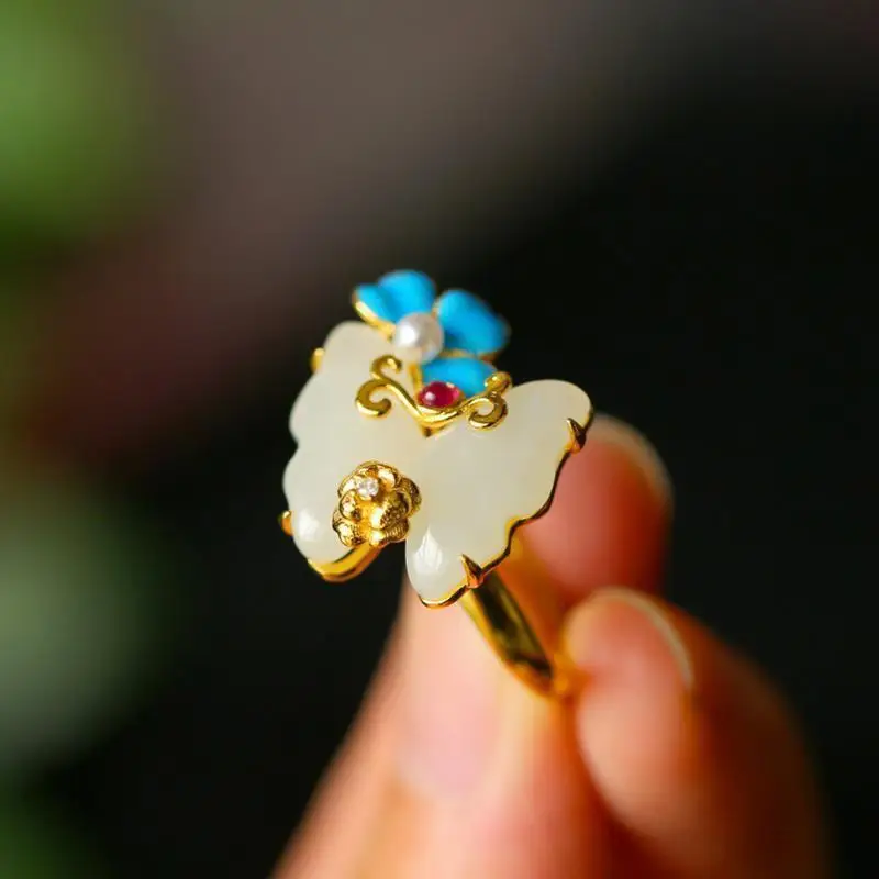 S925 Pure Intime Blue Butterfly Ring Inlaid Elegant Natural Hetian Jade Butterfly Ring High-End Ornament
S925 Pure Intime Blue Butterfly Ring Inlaid Elegant Natural Hetian Jade Butterfly Ring High-End Ornament