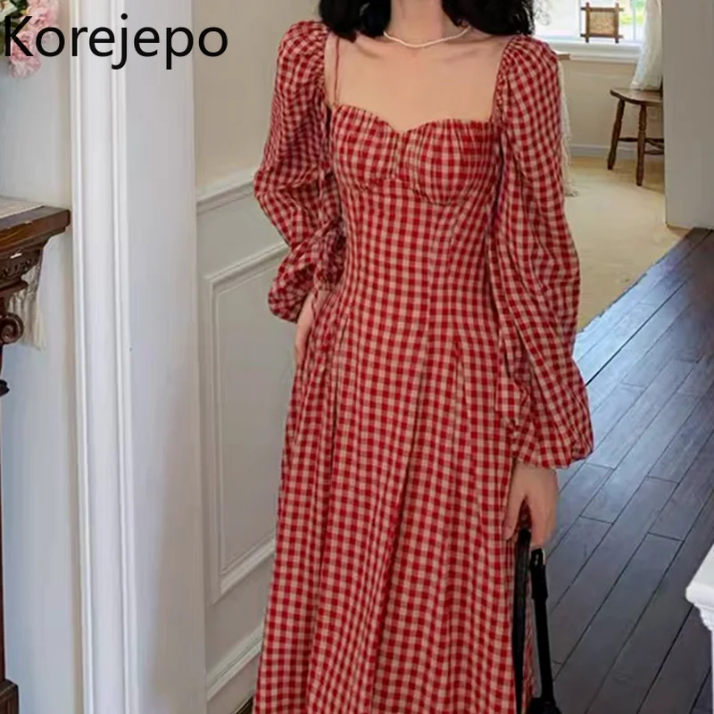 Korejepo Women Dress 2021 Spring Autumn New French Retro Elegant Red Plaid Square Collar Puff Sleeve Temperament Thin Long Dress
Korejepo Women Dress 2021 Spring Autumn New French Retro Elegant Red Plaid Square Collar Puff Sleeve Temperament Thin Long Dress