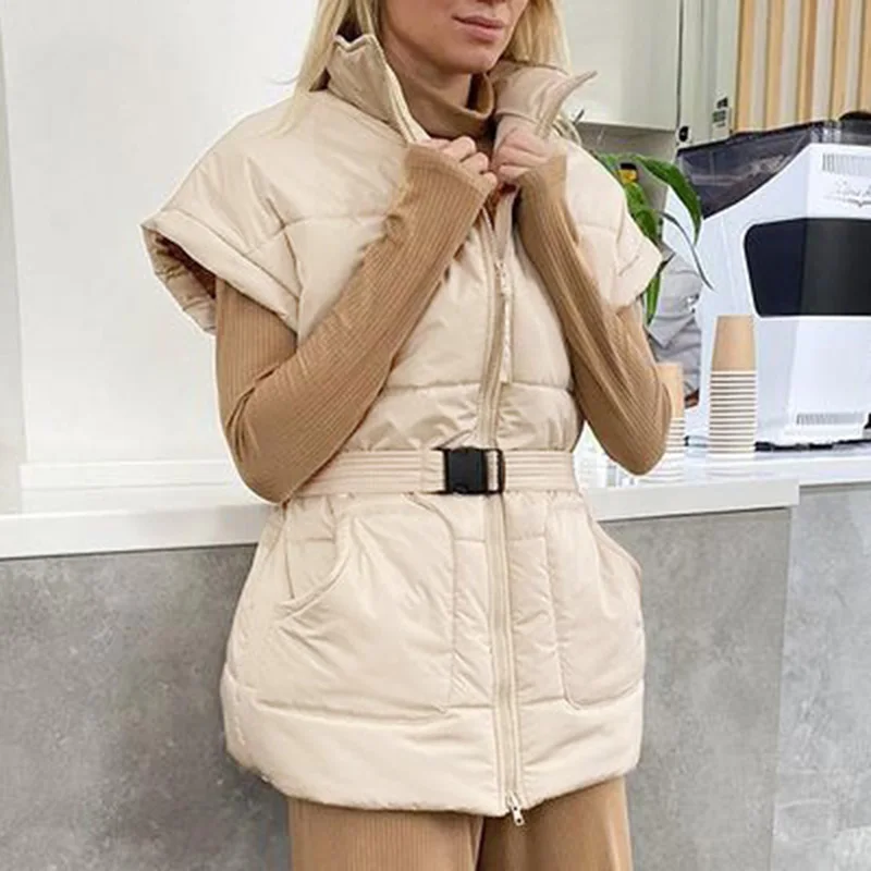 Fashion Stand Collar Shrug Vests Women Elegant Tie Belt Waist Casual Coats Women Zipper Pockets Spring Vests Ladies
Fashion Stand Collar Shrug Vests Women Elegant Tie Belt Waist Casual Coats Women Zipper Pockets Spring Vests Ladies