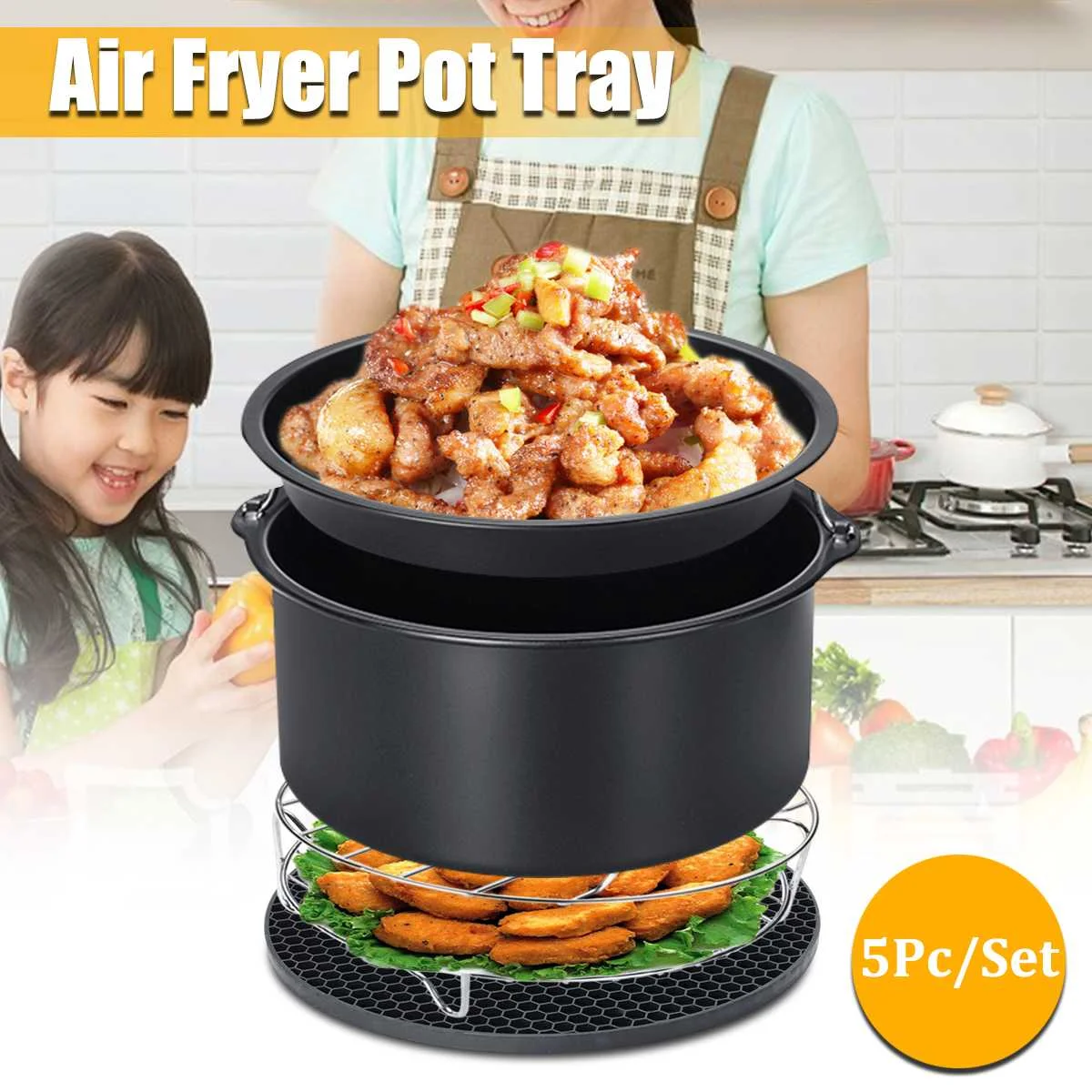 5Pcs 6inch Air Fryer Accessories Set Cake Baking Barrel Pizza Tray Pan Skewer Rack Insulation Pad 3.2QT-5.8QT Home Kitchen Parts
5Pcs 6inch Air Fryer Accessories Set Cake Baking Barrel Pizza Tray Pan Skewer Rack Insulation Pad 3.2QT-5.8QT Home Kitchen Parts