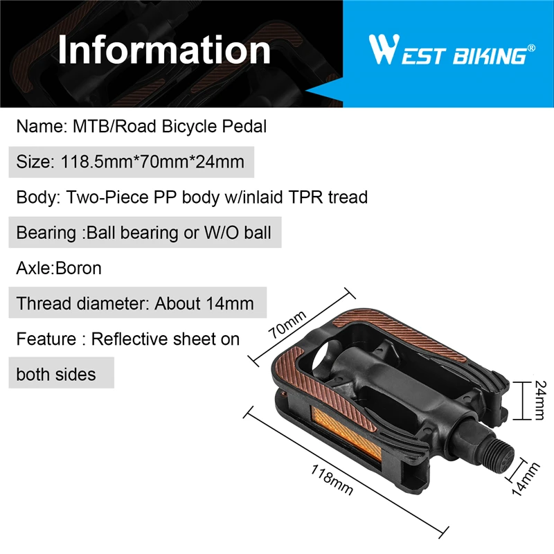 WEST BIKING MTB Bike Pedals Ultralight Anti-slip Road Bicycle Pedals Bicycle Accessories Bearing Reflective 9/16'' Cycling Pedal
WEST BIKING MTB Bike Pedals Ultralight Anti-slip Road Bicycle Pedals Bicycle Accessories Bearing Reflective 9/16'' Cycling Pedal