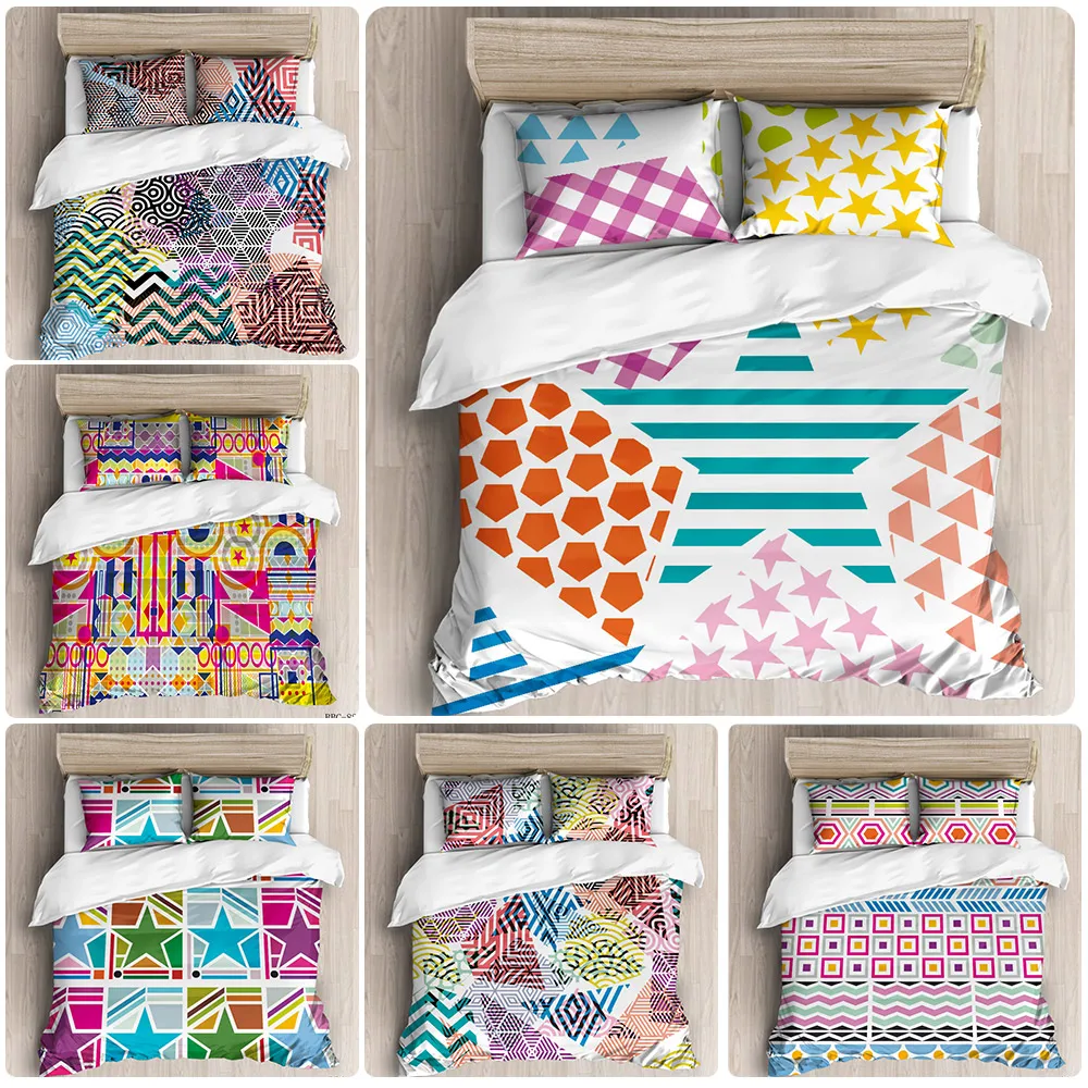 King Size Bedding Set Pattern Stitching 3D Printed Duvet Cover Set Soft Polyester with Pillowcases Easy Clean for Teen Adults 
King Size Bedding Set Pattern Stitching 3D Printed Duvet Cover Set Soft Polyester with Pillowcases Easy Clean for Teen Adults