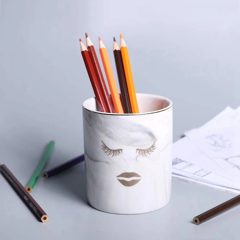 PPYY-Gray Marble Pencil and Pen Holder with Golden Edge Makeup Brush Holder Ceramic Desktop Storage Box Pen Holder
PPYY-Gray Marble Pencil and Pen Holder with Golden Edge Makeup Brush Holder Ceramic Desktop Storage Box Pen Holder