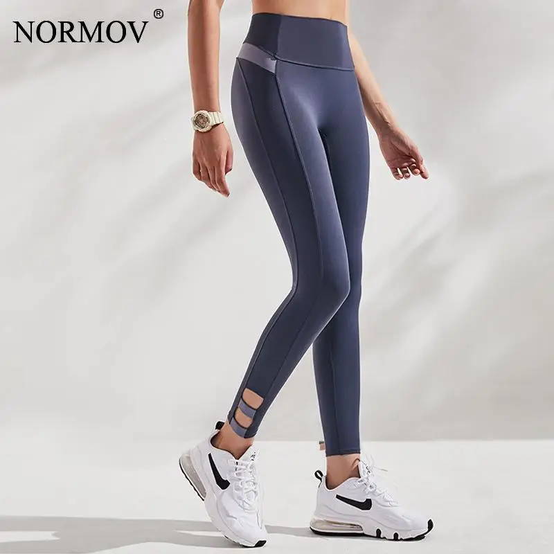 

NORMOV High Waist Leggings Women Naked Sense Elasticity Breathable Pants Quick Dry Patchwork External Wear Tight Leggings