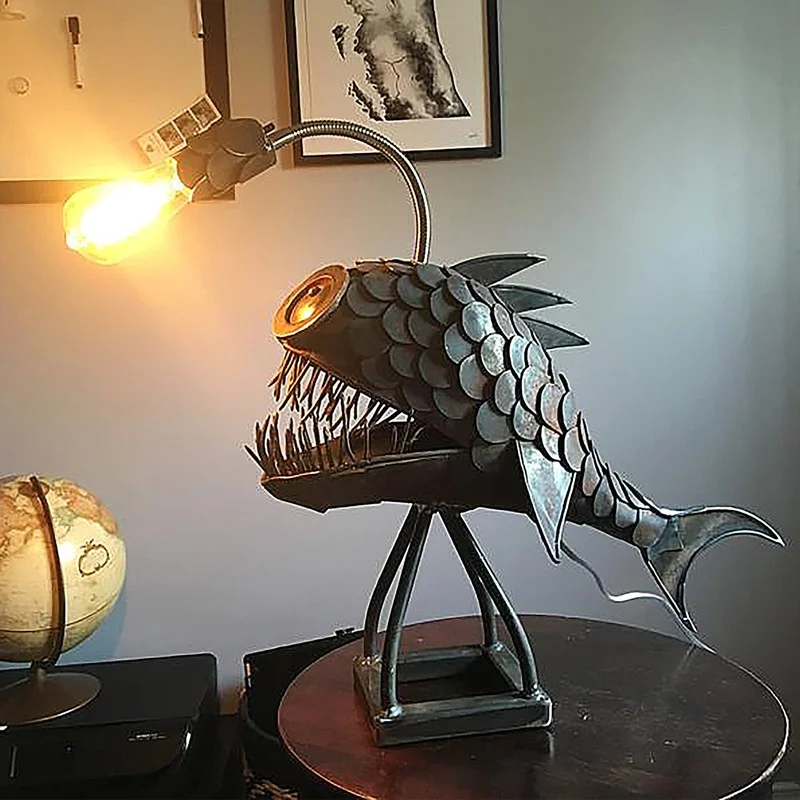 Usb Angler Fish Night Light Shark Desktop Iron Desk Lamp Creative Metal Art Lantern Rechargeable Retro Lantern Table Decoration
Usb Angler Fish Night Light Shark Desktop Iron Desk Lamp Creative Metal Art Lantern Rechargeable Retro Lantern Table Decoration