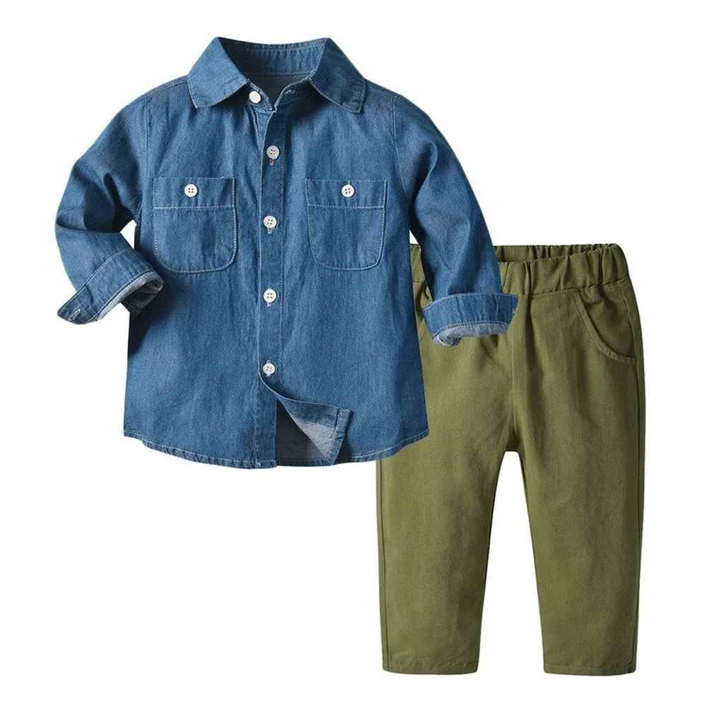 Korean Blue Denim Shirts Long Green Pant 2 Pieces Boy Gentleman Blazer Clothes Baby Formal Sets Kid Birthday Wedding Suit School
Korean Blue Denim Shirts Long Green Pant 2 Pieces Boy Gentleman Blazer Clothes Baby Formal Sets Kid Birthday Wedding Suit School