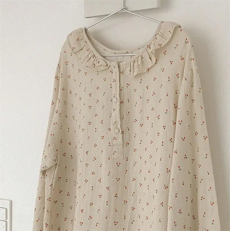 Ruffles Sleep Dress Women Long Sleeve Kawaii Cherry Print Korean Sleepwear Homewear Long Dress Autumn Elegant Casual Loose A001
Ruffles Sleep Dress Women Long Sleeve Kawaii Cherry Print Korean Sleepwear Homewear Long Dress Autumn Elegant Casual Loose A001