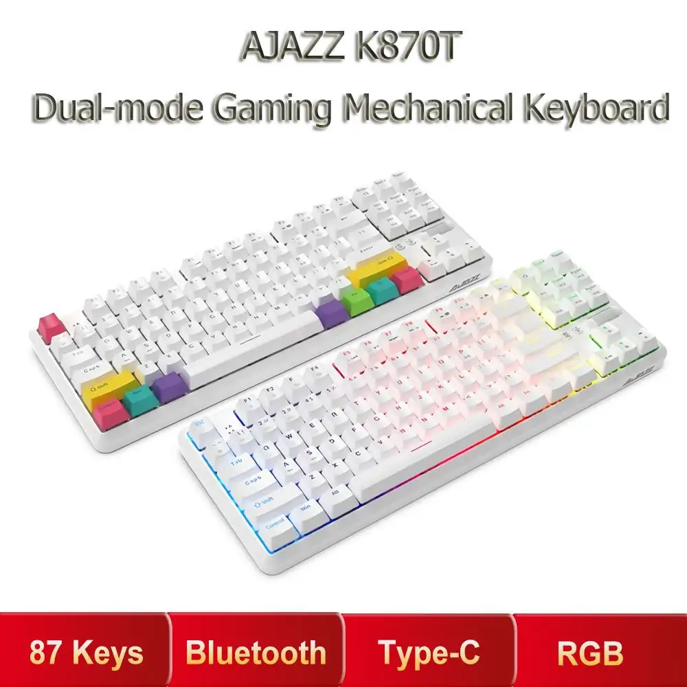 AJAZZ K870T Mechanical Keyboard 87 Key RGB Dual Mode Bluetooth-compatible Wireless Keyboard Scroll Wheel Satellite Switch 2000mA
AJAZZ K870T Mechanical Keyboard 87 Key RGB Dual Mode Bluetooth-compatible Wireless Keyboard Scroll Wheel Satellite Switch 2000mA