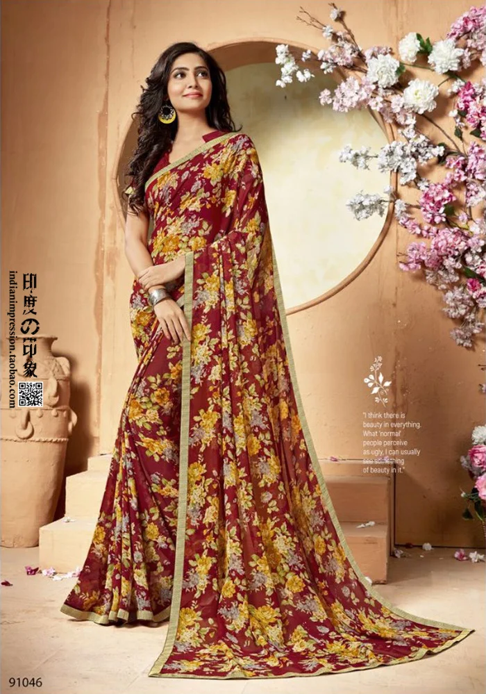 

2020 New Product Full Of Floral Print Indian Sarees Daily Printed Saree Ethnic Costumes Can Be Customized Tops