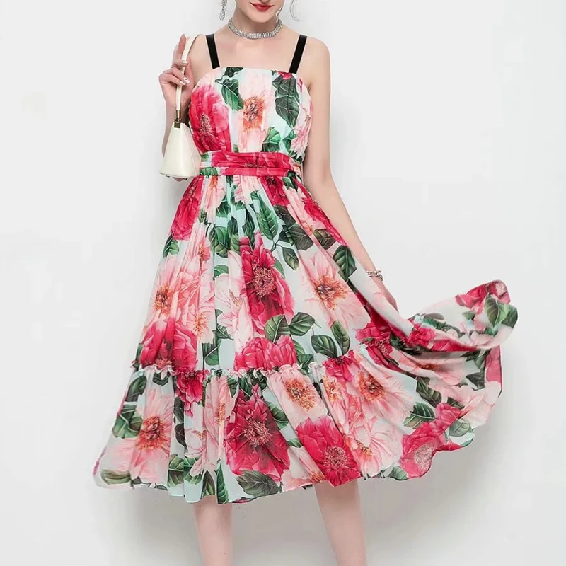 Women Chiffon Dress Spaghetti Strap Dresses 2021 Spring Summer Female Pink Camelia Print Pleated Vestidos Slim New
Women Chiffon Dress Spaghetti Strap Dresses 2021 Spring Summer Female Pink Camelia Print Pleated Vestidos Slim New
