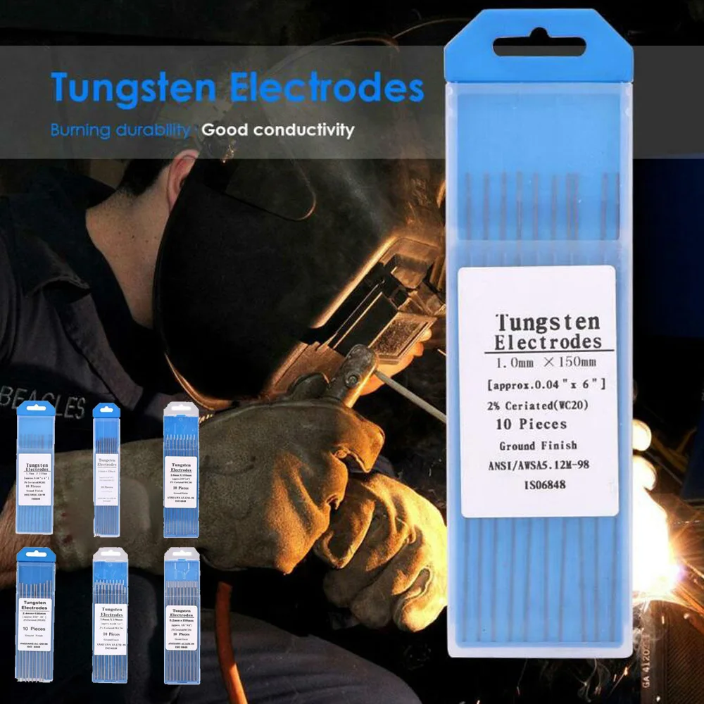 10pcs 1.0/1.6/2.0/2.4/3.0*150mm Tungsten Electrode Tig Welding Rods For WC20 Stainless Steel Aluminum Alloy
10pcs 1.0/1.6/2.0/2.4/3.0*150mm Tungsten Electrode Tig Welding Rods For WC20 Stainless Steel Aluminum Alloy