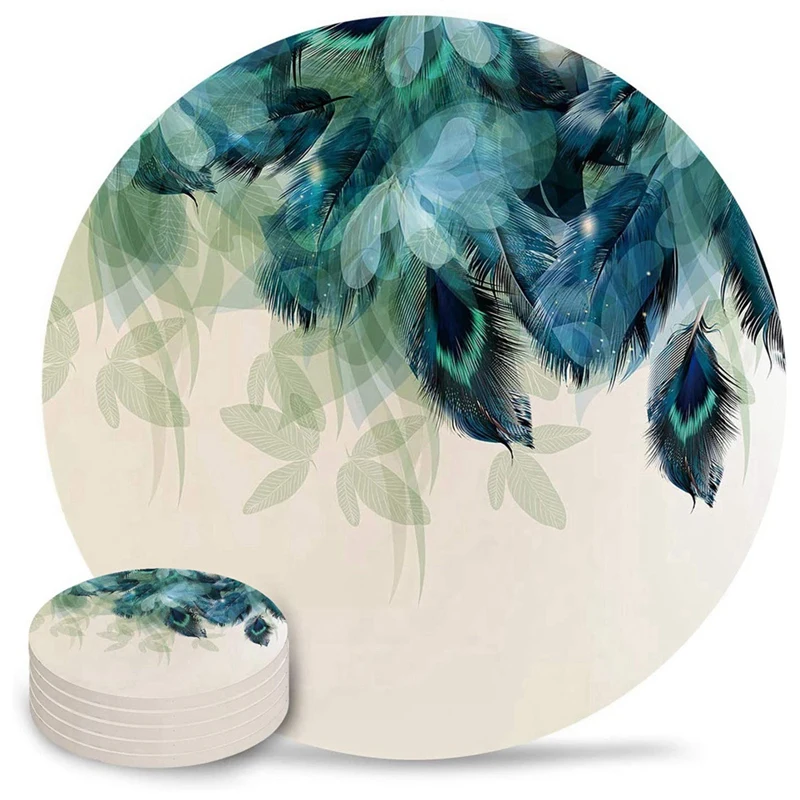 New Coasters For Drinks Absorbing Round Coaster With Cork Base,Peacock Feather Teal Floral Green Leaf Coffee Table Coasters
New Coasters For Drinks Absorbing Round Coaster With Cork Base,Peacock Feather Teal Floral Green Leaf Coffee Table Coasters