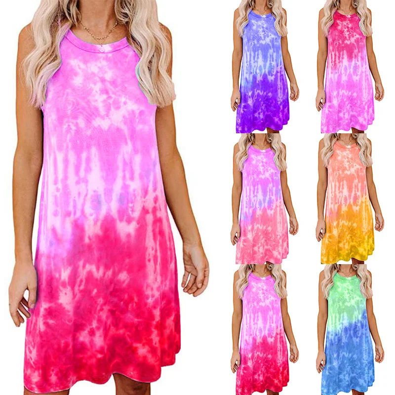 Women Fashion Tie Dye Sleeveless Straight Short Dress Lady Summer Casual Loose Mini Dress
Women Fashion Tie Dye Sleeveless Straight Short Dress Lady Summer Casual Loose Mini Dress