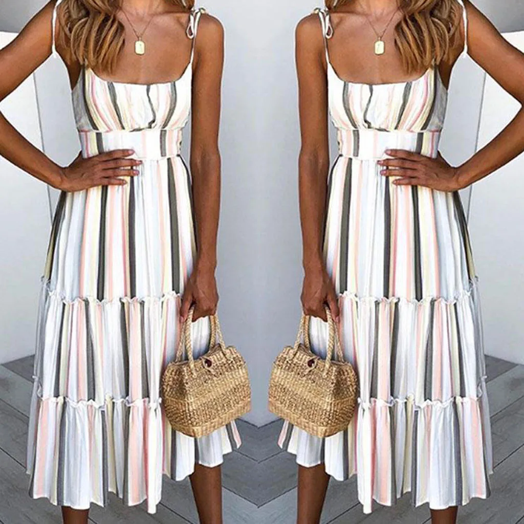 Sexy Women Stripe Printing Backless Off Shoulder Sleeveless Dress Princess Dress dresses for women 2020 vestido de mujer summer
Sexy Women Stripe Printing Backless Off Shoulder Sleeveless Dress Princess Dress dresses for women 2020 vestido de mujer summer